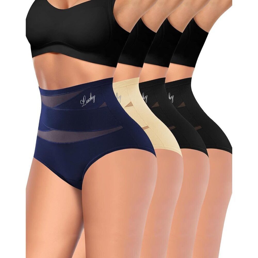 Women's High Waisted Tummy Control Underwear Breathable Full Coverage Briefs 4 P